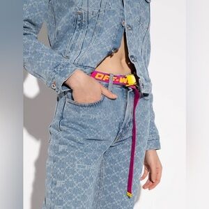 NWT OFF WHITE 2.5 Industrial Jacquard Mini Fuchsia Pink Yellow Adjustable Belt